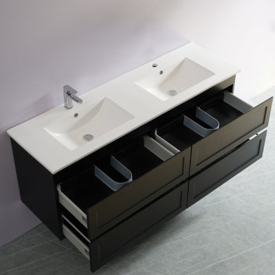 CETO FREMANTLE MATTE BLACK 1500MM DOUBLE BOWL WALL HUNG VANITY