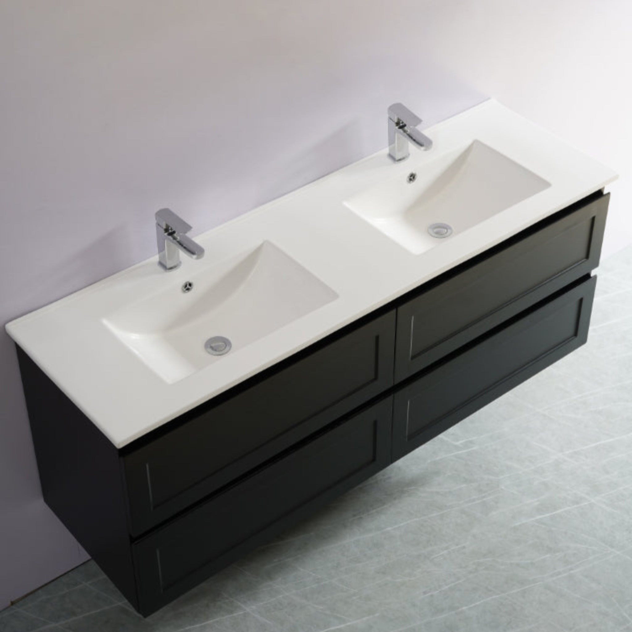 CETO FREMANTLE MATTE BLACK 1500MM DOUBLE BOWL WALL HUNG VANITY