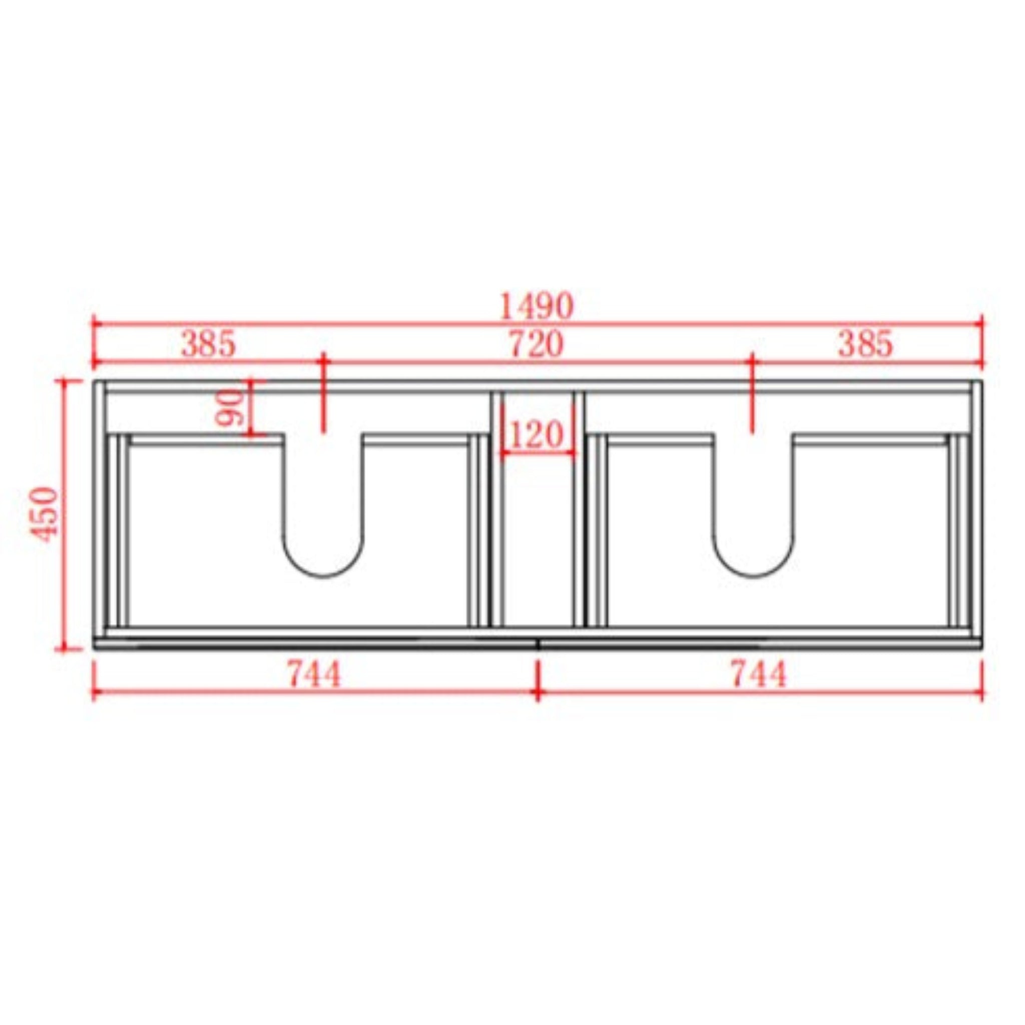CETO FREMANTLE MATTE BLACK 1500MM DOUBLE BOWL WALL HUNG VANITY