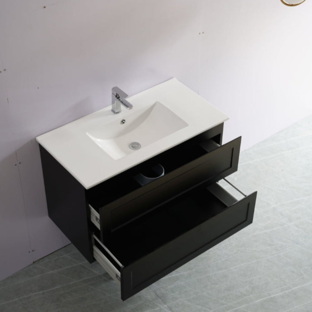 CETO FREMANTLE MATTE BLACK 900MM SINGLE BOWL WALL HUNG VANITY