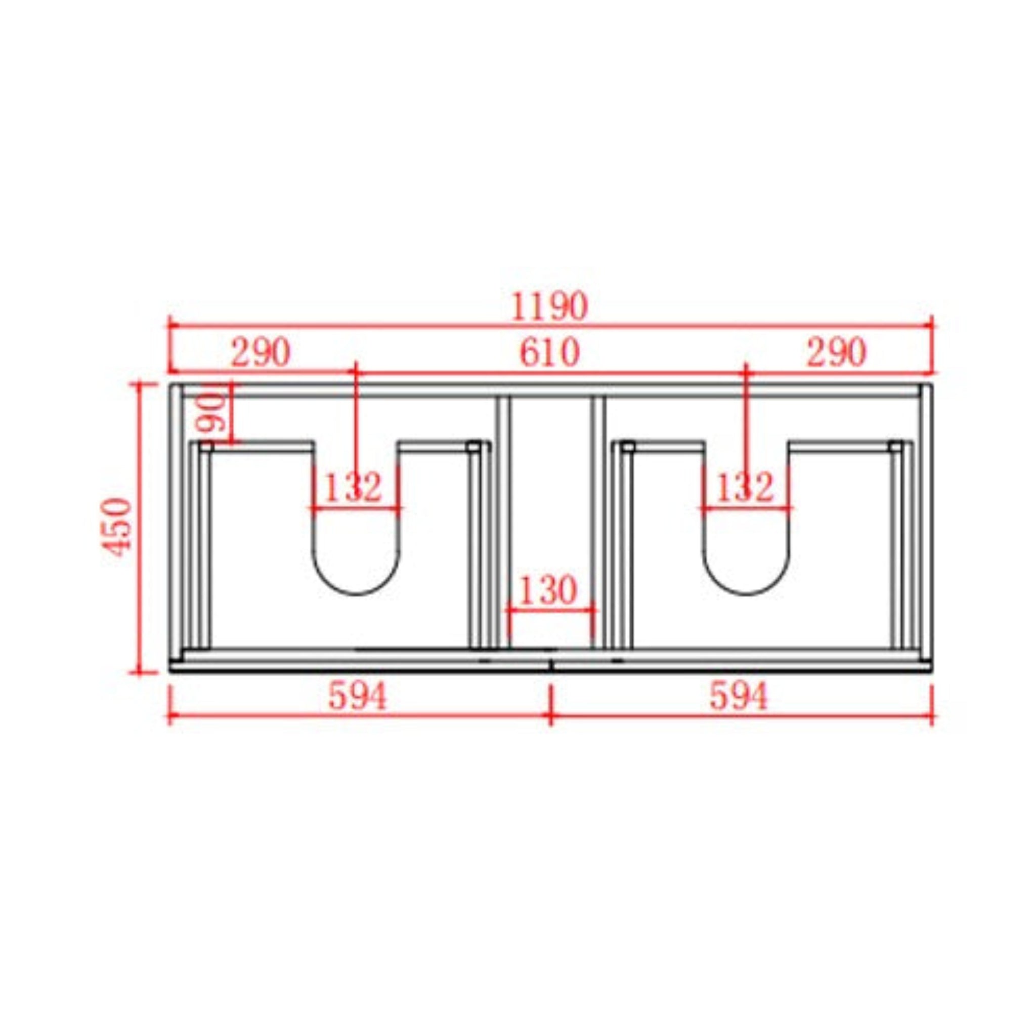 CETO FREMANTLE MATTE GREY 1200MM DOUBLE BOWL WALL HUNG VANITY