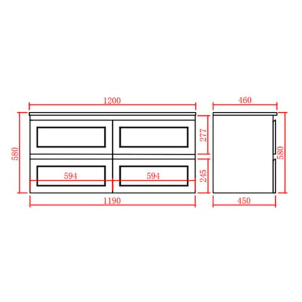 CETO FREMANTLE MATTE GREY 1200MM SINGLE BOWL WALL HUNG VANITY