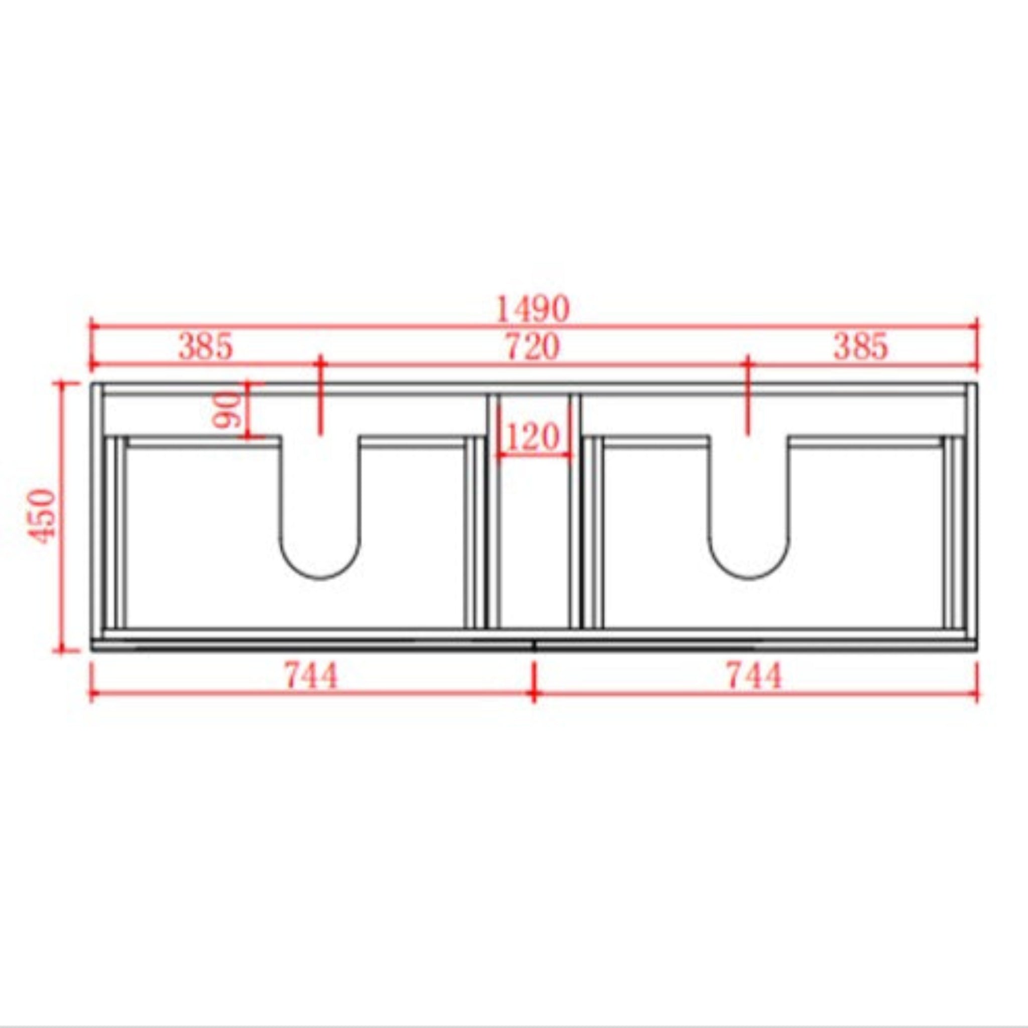 CETO FREMANTLE MATTE GREY 1500MM DOUBLE BOWL WALL HUNG VANITY