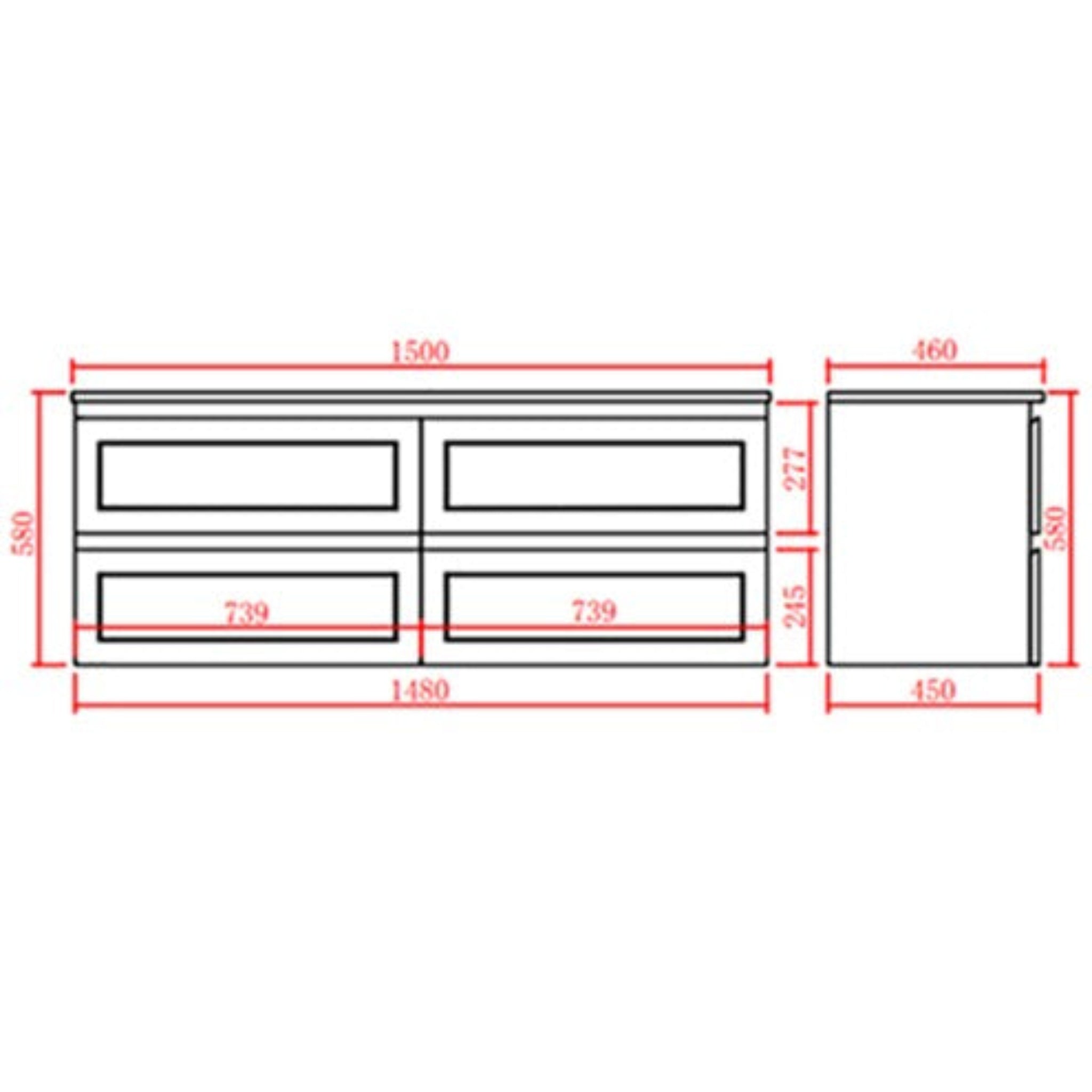 CETO FREMANTLE MATTE GREY 1500MM SINGLE BOWL WALL HUNG VANITY