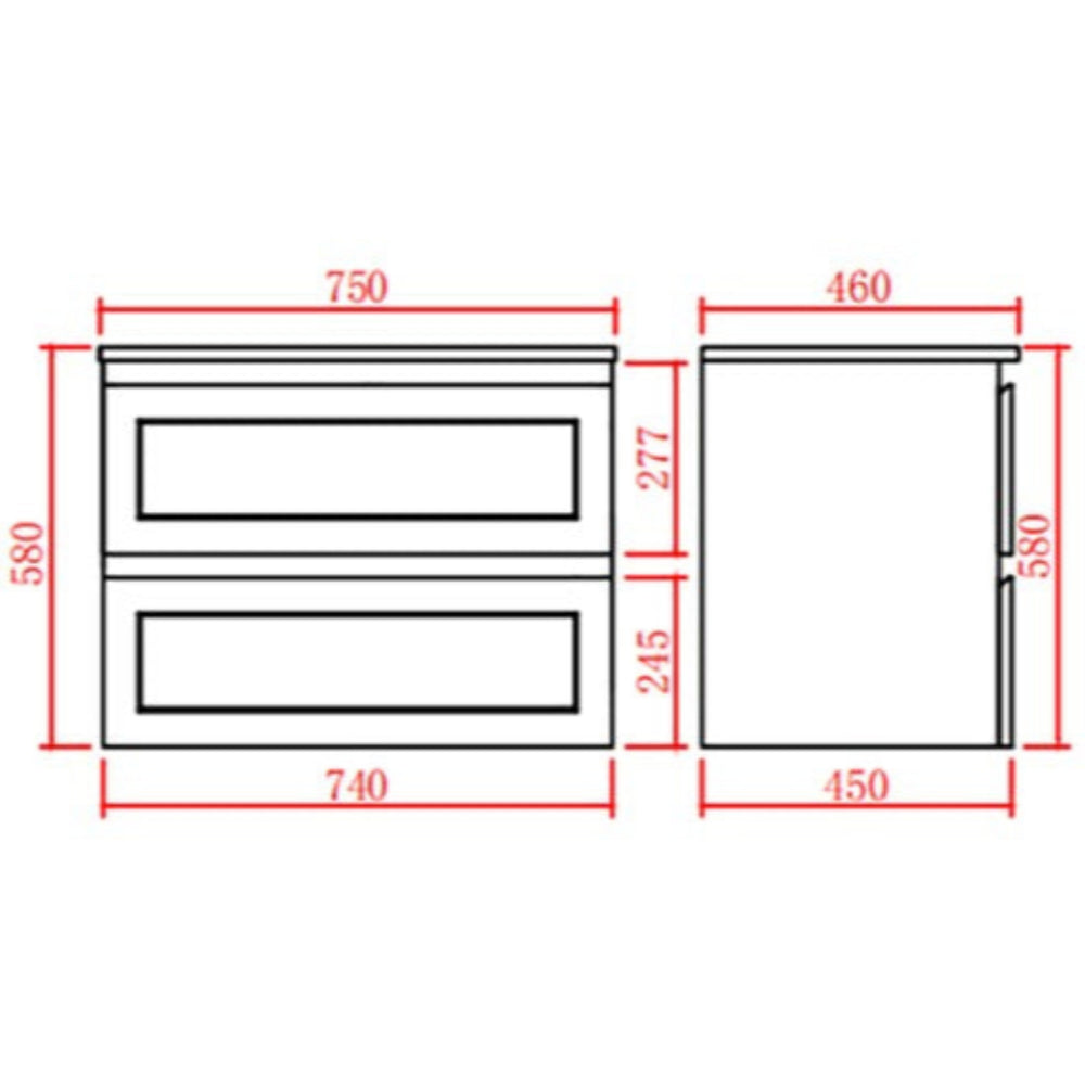 CETO FREMANTLE MATTE GREY 750MM SINGLE BOWL WALL HUNG VANITY