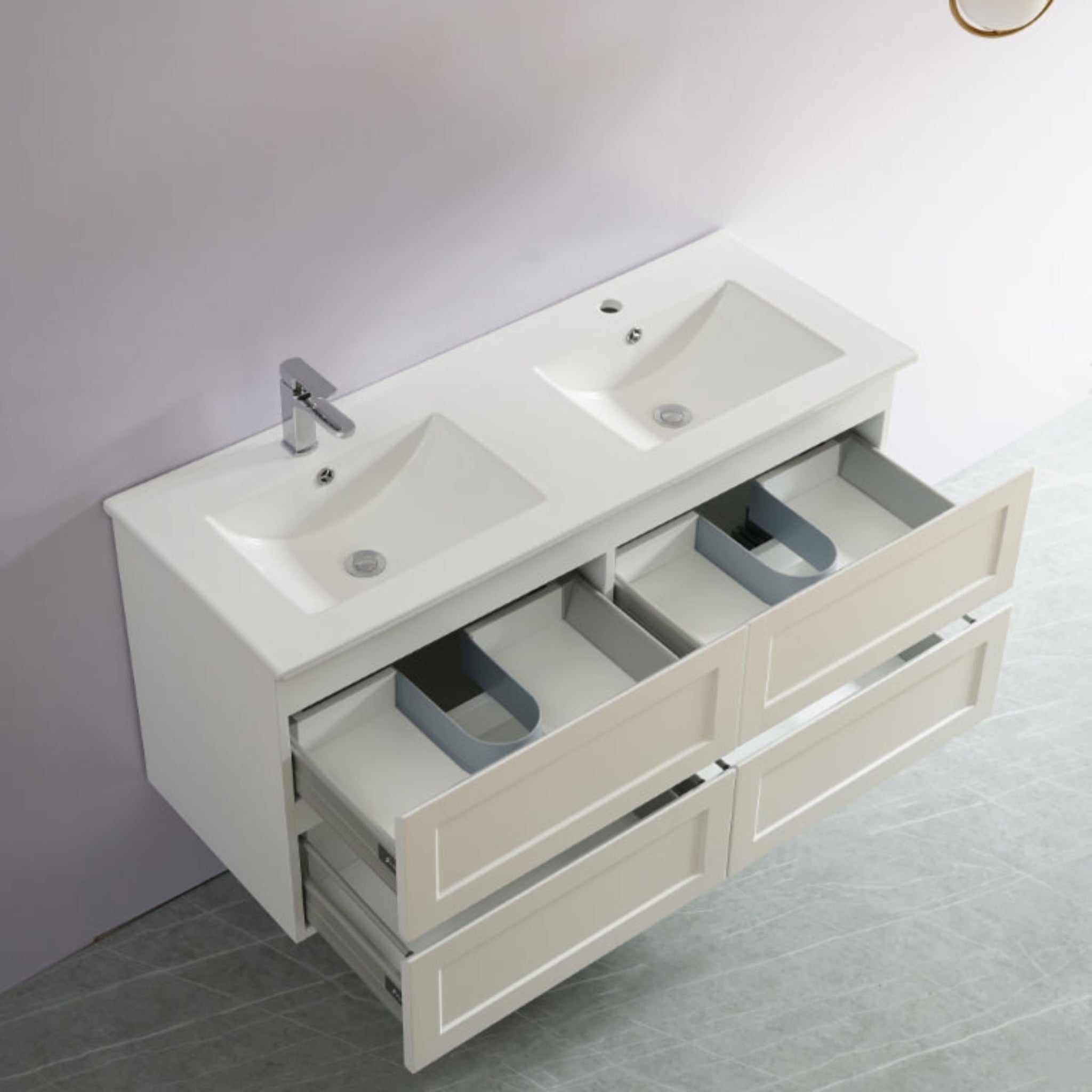 CETO FREMANTLE MATTE WHITE 1200MM DOUBLE BOWL WALL HUNG VANITY