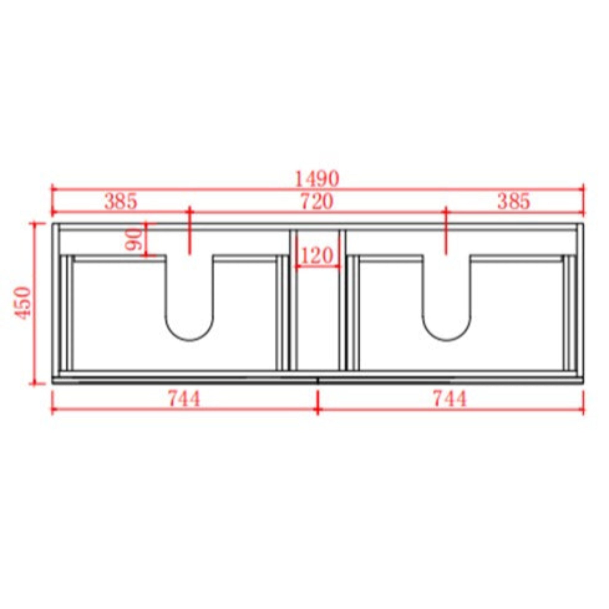 CETO FREMANTLE MATTE WHITE 1500MM DOUBLE BOWL WALL HUNG VANITY