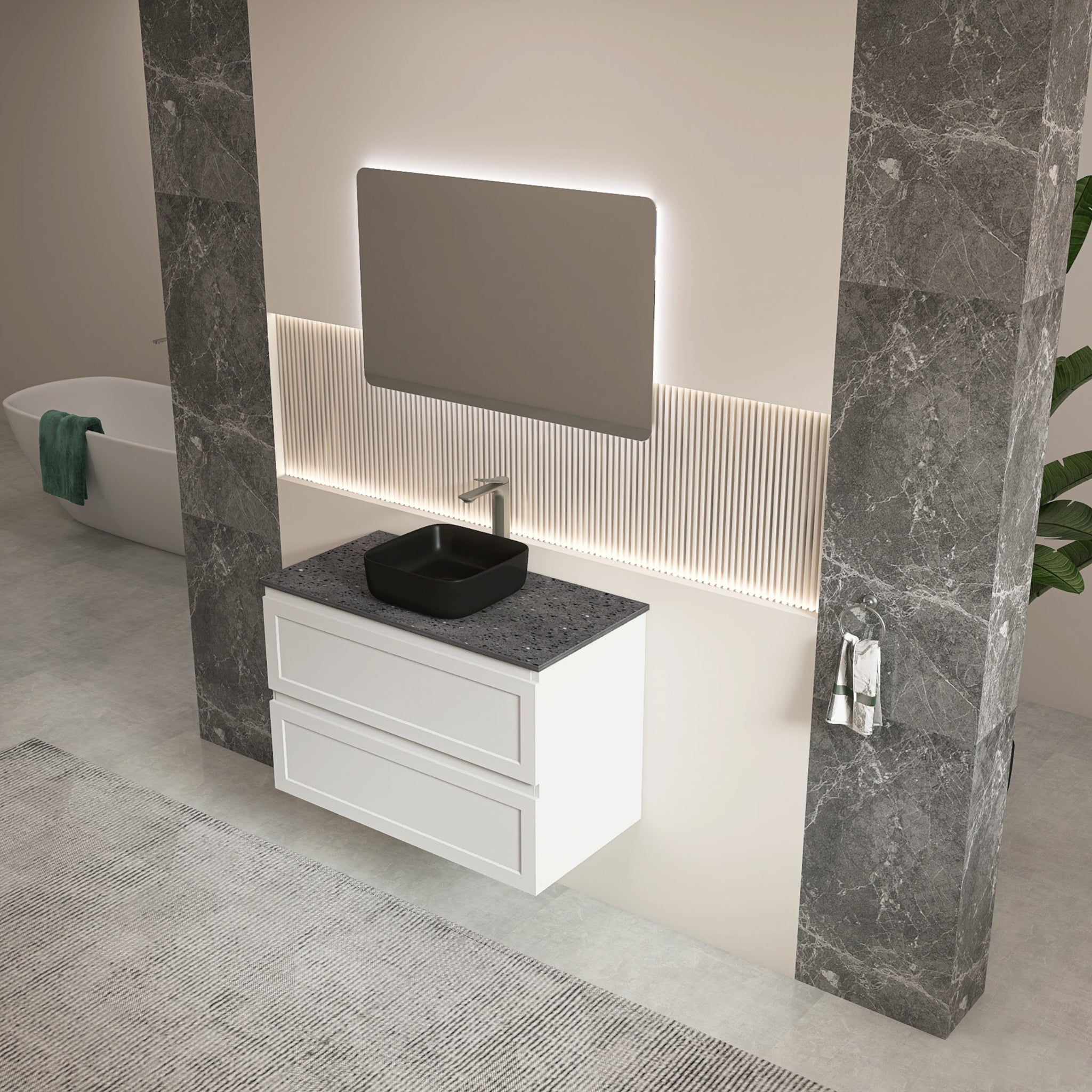 CETO FREMANTLE MATTE WHITE 750MM SINGLE BOWL WALL HUNG VANITY