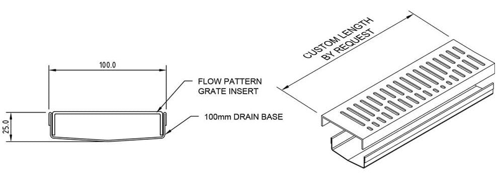 GRATES2GO POLISHED CHROME FLOW PATTERN DRAIN 1000MM LENGTH (CUSTOM AVAILABLE)