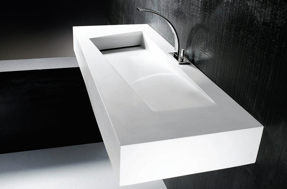 GALLARIA BLANCA RECTANGULAR WALL HUNG STONE BASIN WHITE 1190MM