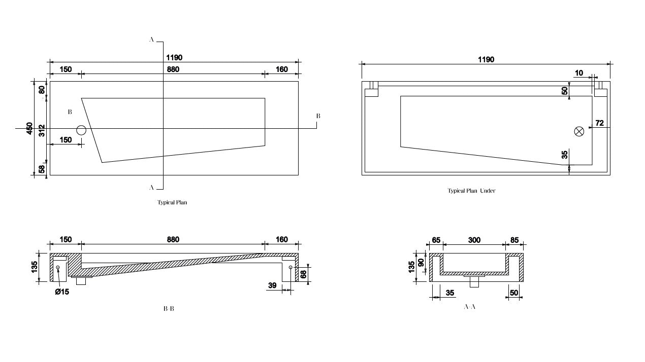 GALLARIA BLANCA RECTANGULAR WALL HUNG STONE BASIN WHITE 1190MM