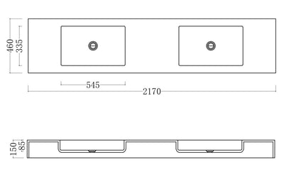 GALLARIA FORENZO RECTANGULAR WALL HUNG STONE BASIN WHITE 2170MM
