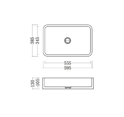 GALLARIA CINA RECTANGULAR ABOVE COUNTER STONE BASIN WHITE 595MM