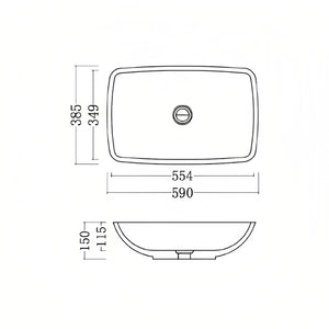 GALLARIA ROGA RECTANGULAR ABOVE COUNTER STONE BASIN WHITE 590MM