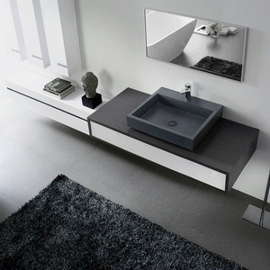 GALLARIA LEVI RECTANGULAR ABOVE COUNTER STONE BASIN BLACK 600MM