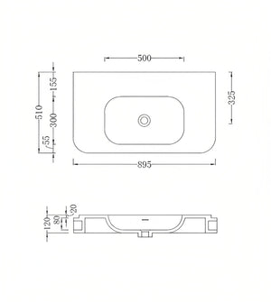 GALLARIA PARO WALL HUNG STONE BASIN WHITE 895MM