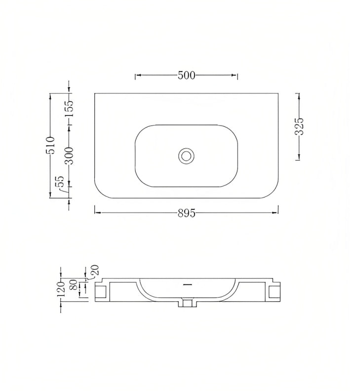 GALLARIA PARO WALL HUNG STONE BASIN WHITE 895MM