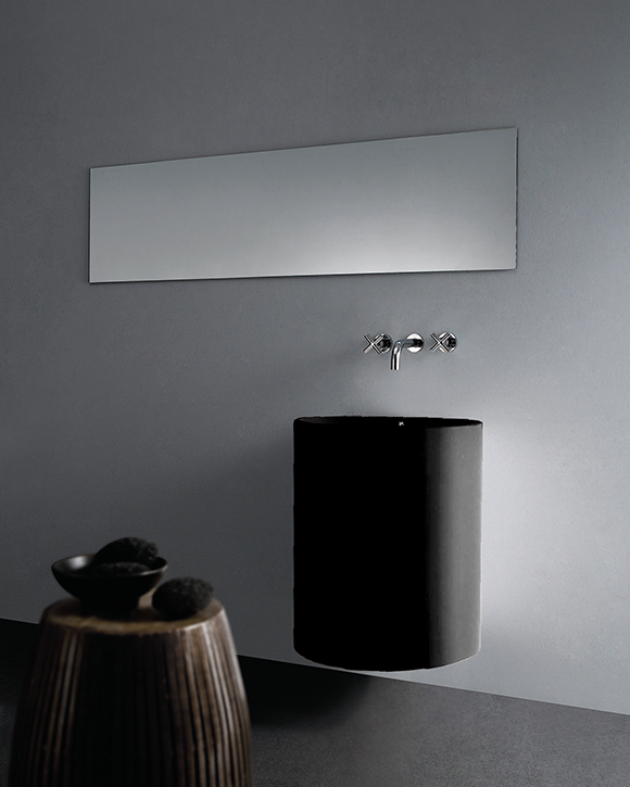 GALLARIA BOLA ROUND WALL HUNG STONE BASIN BLACK 400MM X 600MM