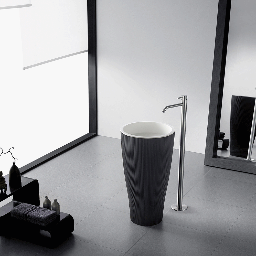 GALLARIA OVALO FREESTANDING PEDESTAL STONE BASIN BLACK & WHITE 450MM