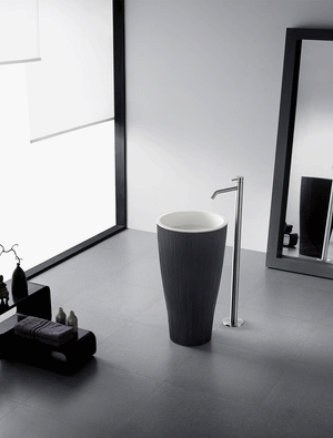 GALLARIA OVALO FREESTANDING PEDESTAL STONE BASIN BLACK & WHITE 450MM