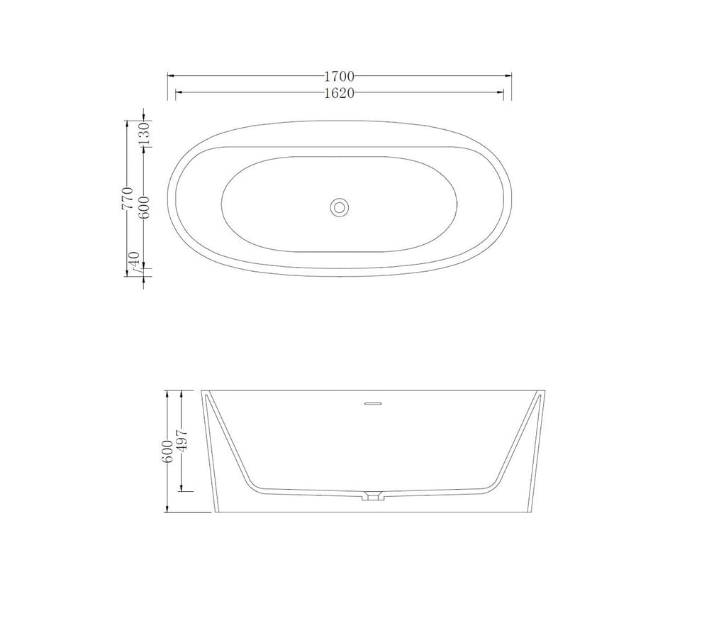 GALLARIA VIGO BACK TO WALL STONE BATHTUB WHITE 1700MM