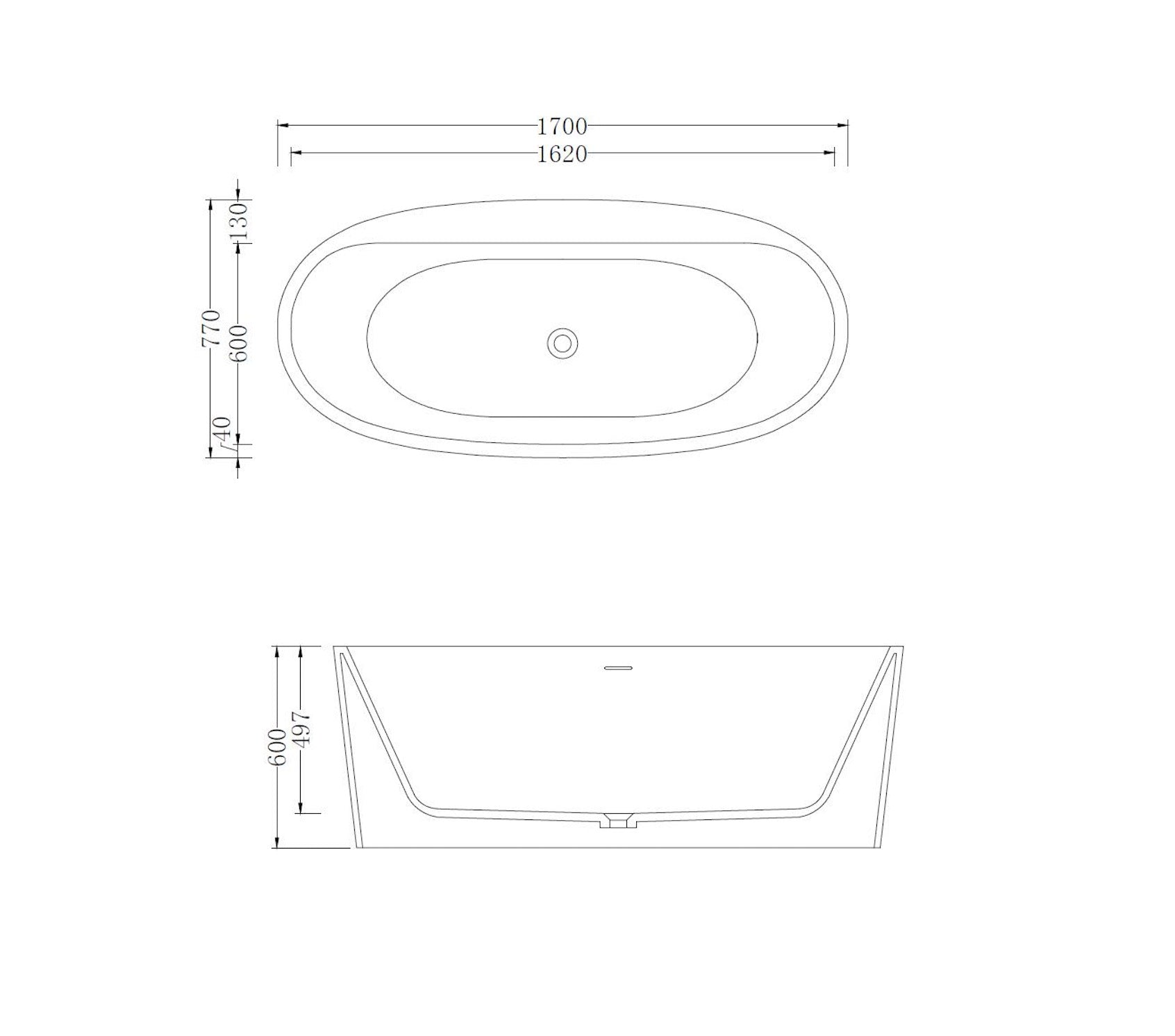 GALLARIA VIGO BACK TO WALL STONE BATHTUB WHITE 1700MM