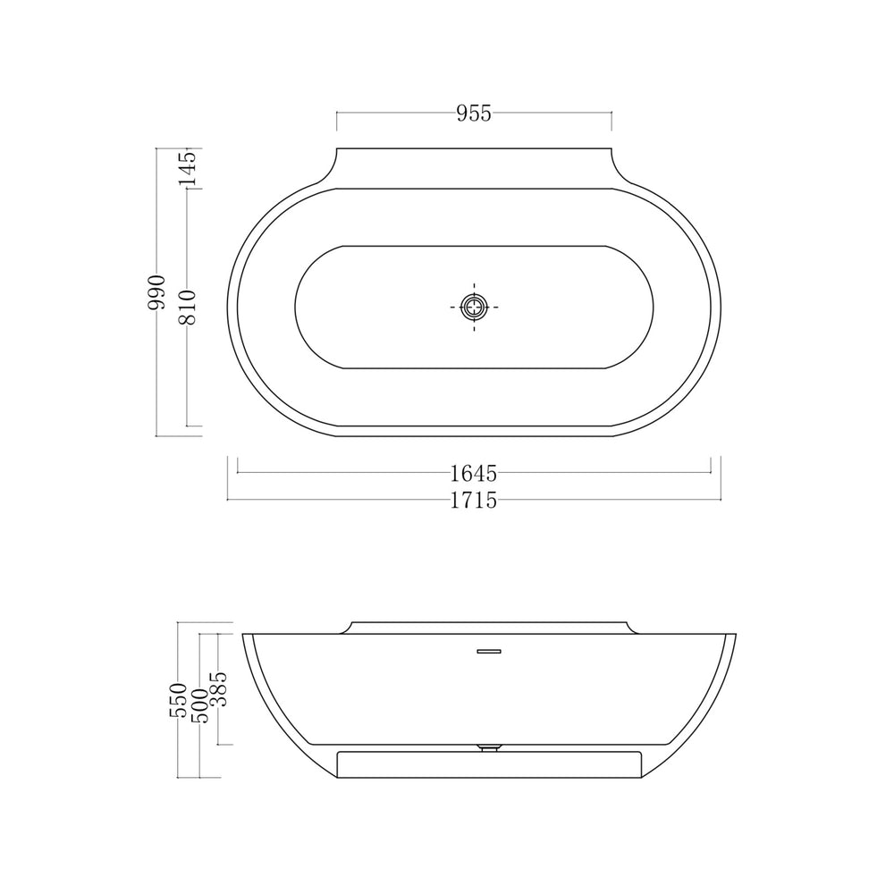 GALLARIA VARESE BACK TO WALL STONE BATHTUB WHITE 1715MM