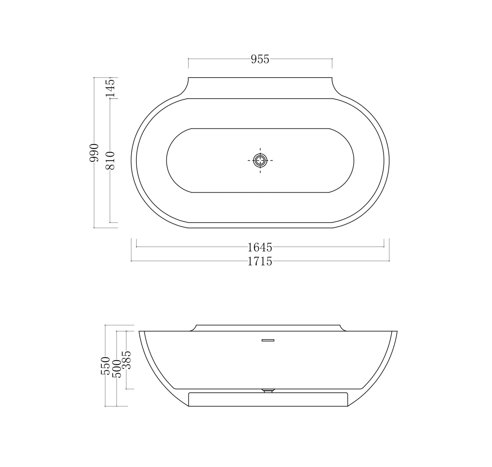 GALLARIA VARESE BACK TO WALL STONE BATHTUB WHITE 1715MM
