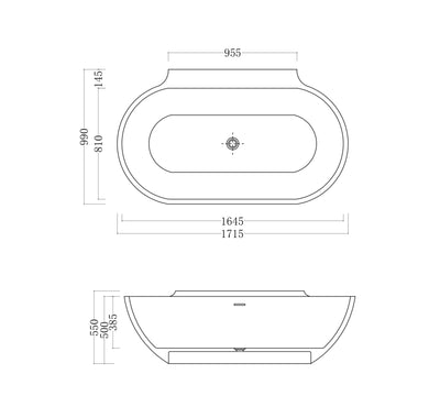 GALLARIA VARESE BACK TO WALL STONE BATHTUB WHITE 1715MM