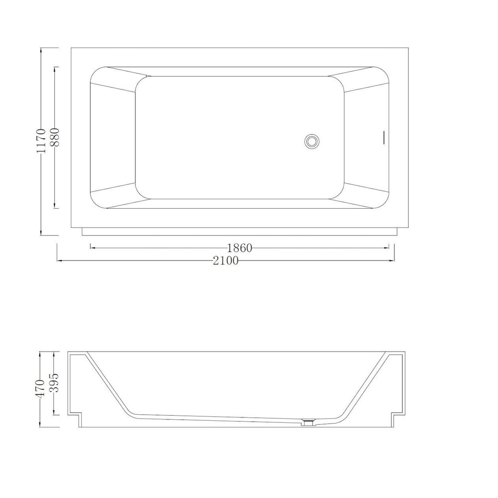 GALLARIA ZARO BACK TO WALL STONE BATHTUB BLACK (AVAILABLE IN 1660MM AND 2100MM)