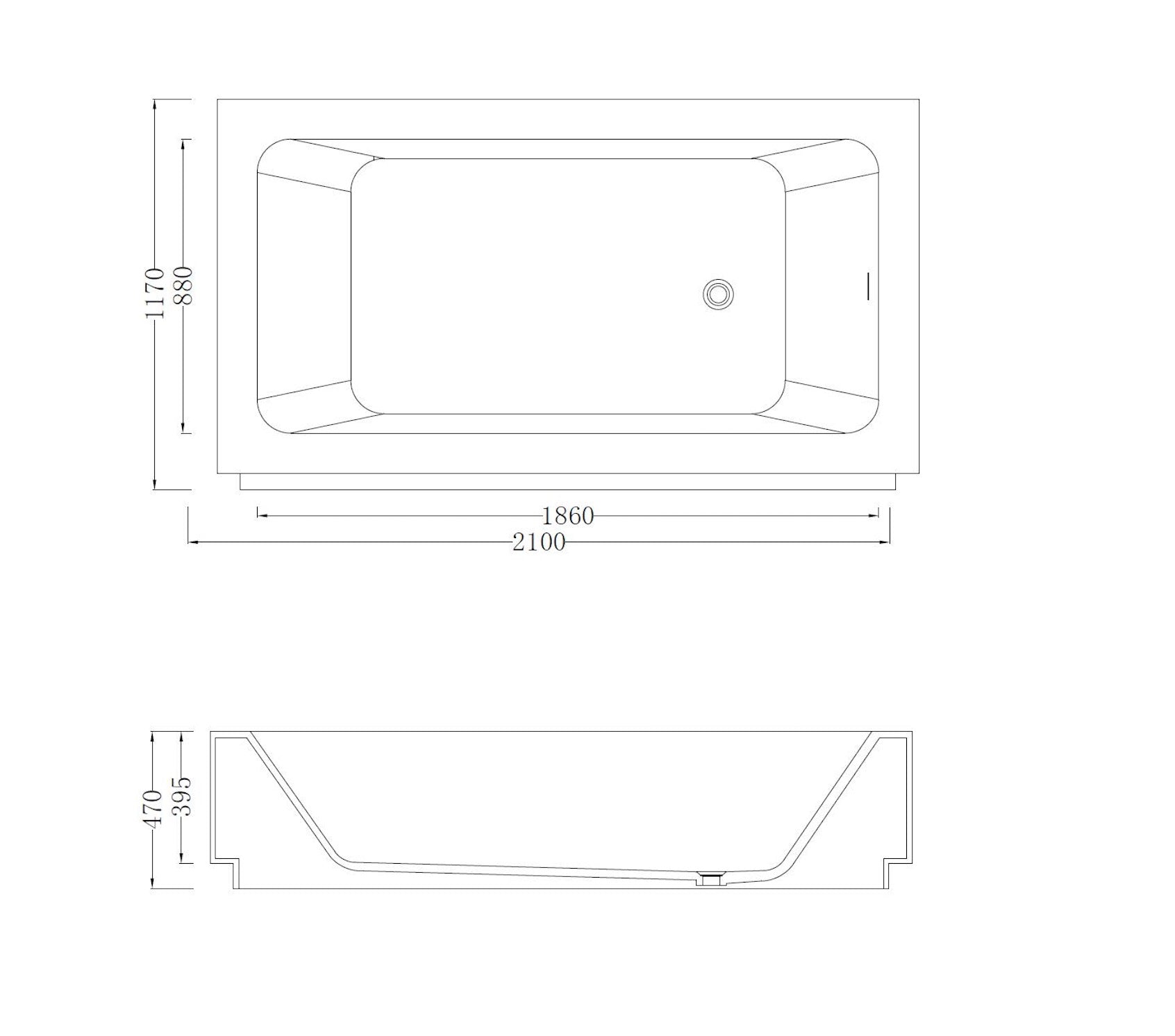 GALLARIA ZARO BACK TO WALL STONE BATHTUB BLACK (AVAILABLE IN 1660MM AND 2100MM)