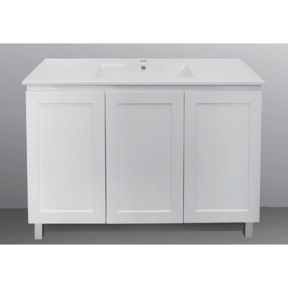 BTH SHAKER PROFILE MATTE WHITE 1200MM SINGLE BOWL FLOOR STANDING VANITY