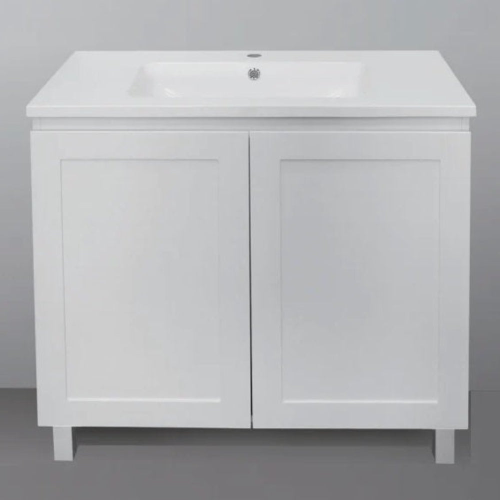 BTH SHAKER PROFILE MATTE WHITE 900MM SINGLE BOWL FLOOR STANDING VANITY