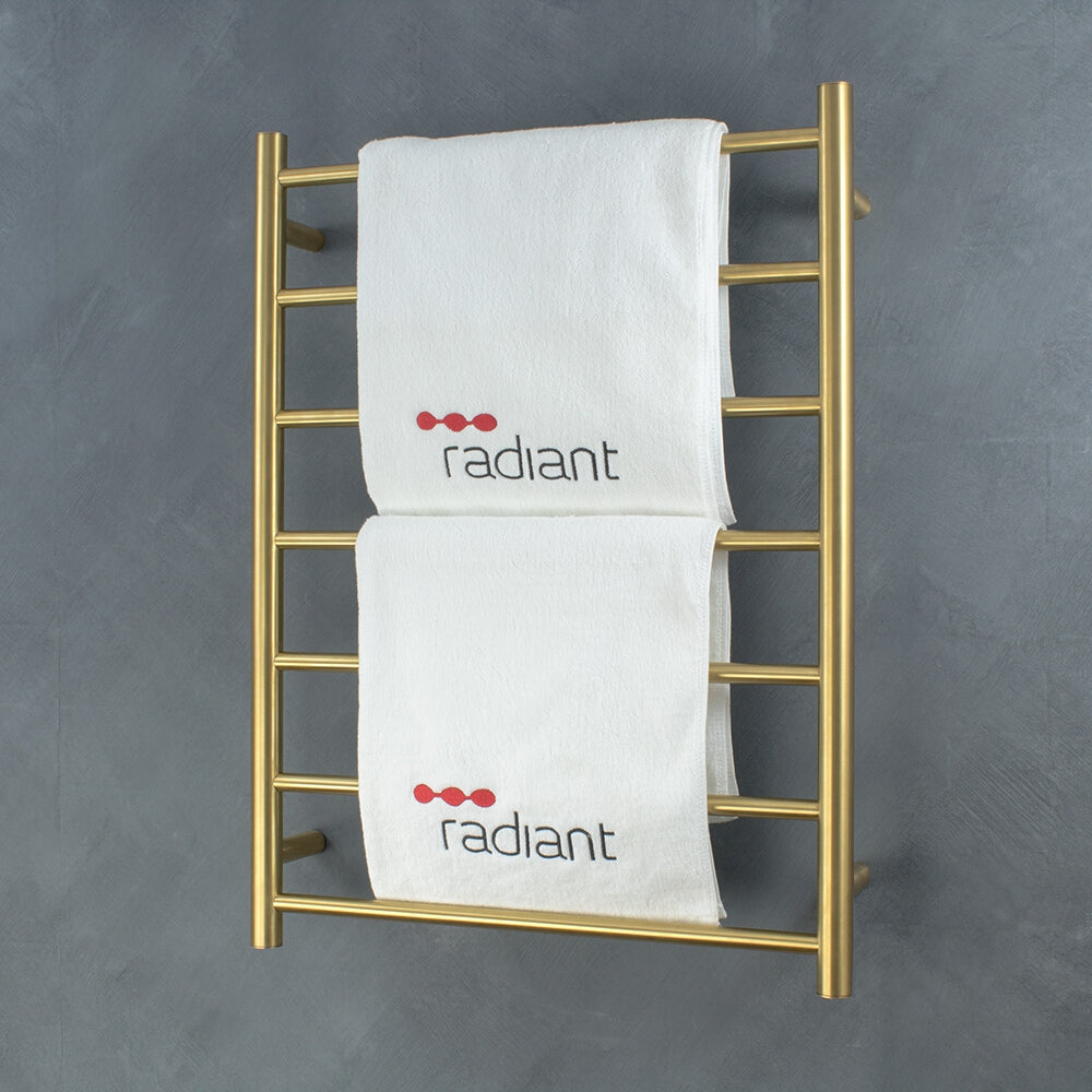 RADIANT HEATING 7-BARS ROUND HEATED TOWEL RAIL BRUSHED GOLD 600MM