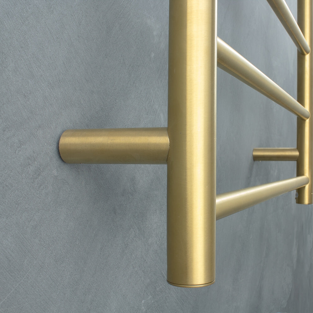 RADIANT HEATING 10-BARS ROUND HEATED TOWEL RAIL BRUSHED GOLD 80WATTS 430MM