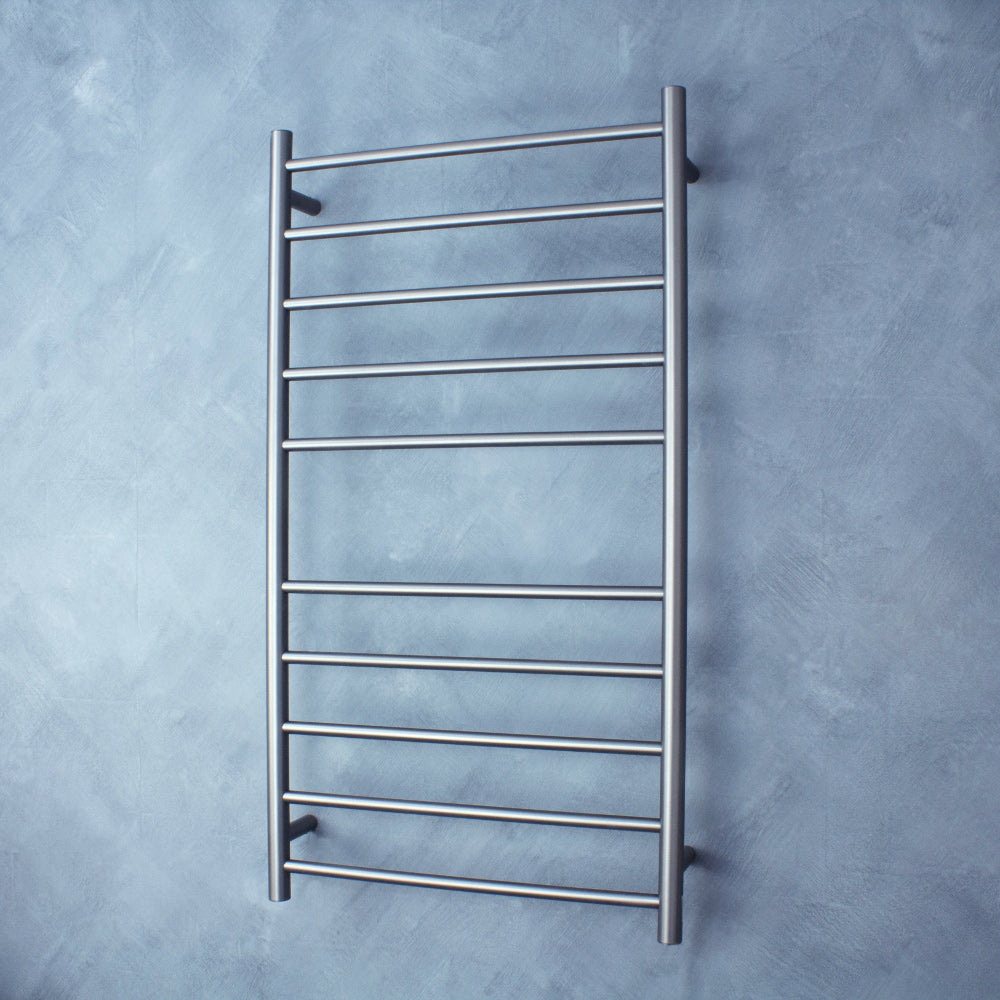 RADIANT HEATING 10-BARS ROUND HEATED TOWEL RAIL GUN METAL GREY 600MM