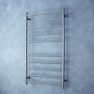 RADIANT HEATING 10-BARS ROUND HEATED TOWEL RAIL GUN METAL GREY 600MM