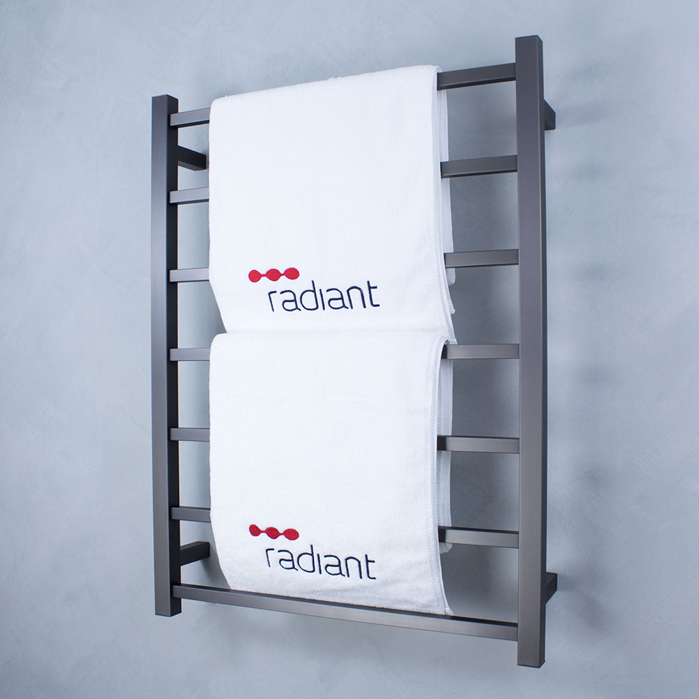 RADIANT HEATING 7-BARS SQUARE HEATED TOWEL RAIL GUN METAL GREY 80WATTS 600MM