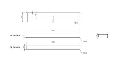 LINKWARE GABE DOUBLE NON-HEATED TOWEL RAIL BRUSHED NICKEL (AVAILABLE IN 600MM AND 800MM)