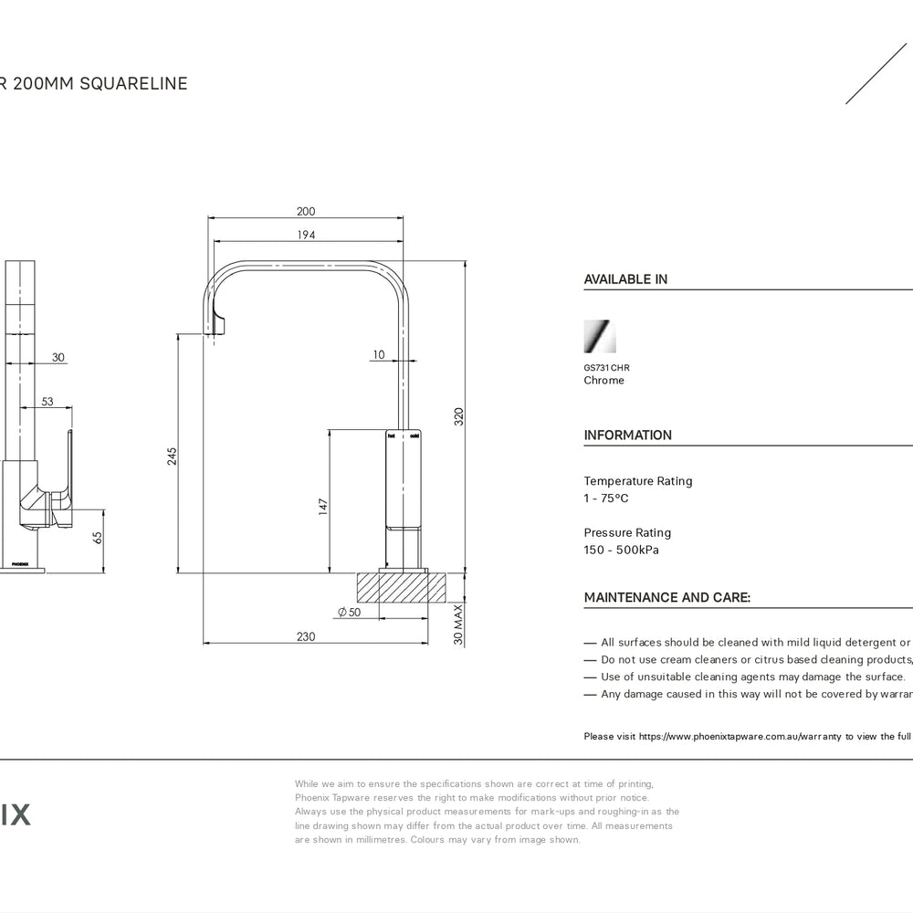 PHOENIX GLOSS SINK MIXER 200MM CHROME