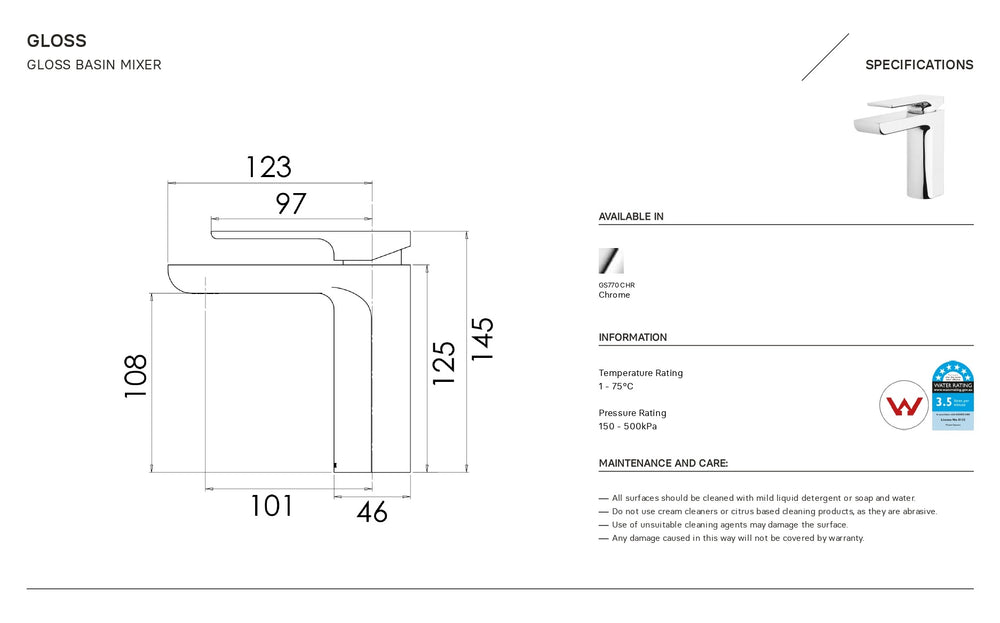 PHOENIX GLOSS BASIN MIXER CHROME