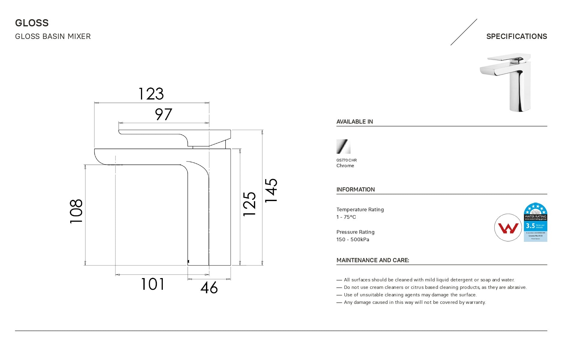 PHOENIX GLOSS BASIN MIXER CHROME