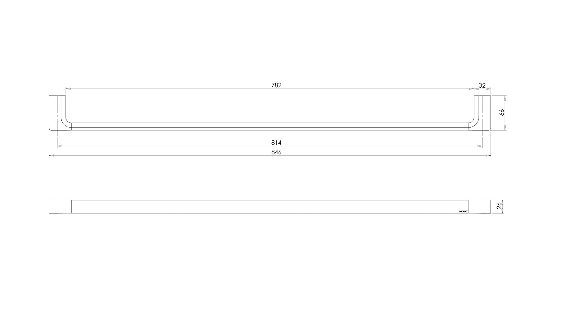 PHOENIX GLOSS SINGLE NON-HEATED TOWEL RAIL 800MM MATTE BLACK