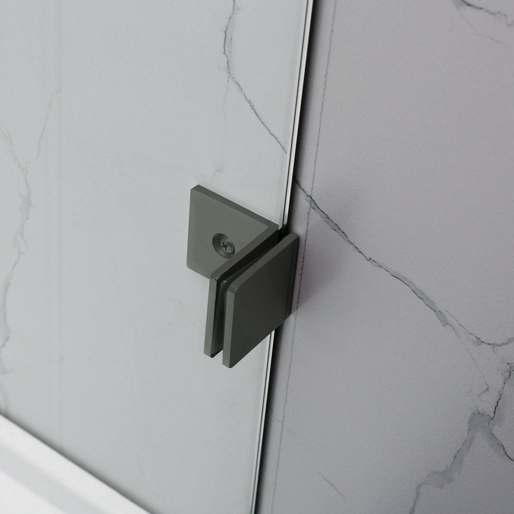 COVEY FIXED PANEL WITH CURVED CORNER BATH SCREEN GUN METAL GREY