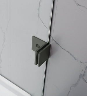 COVEY FIXED PANEL WITH CURVED CORNER BATH SCREEN GUN METAL GREY