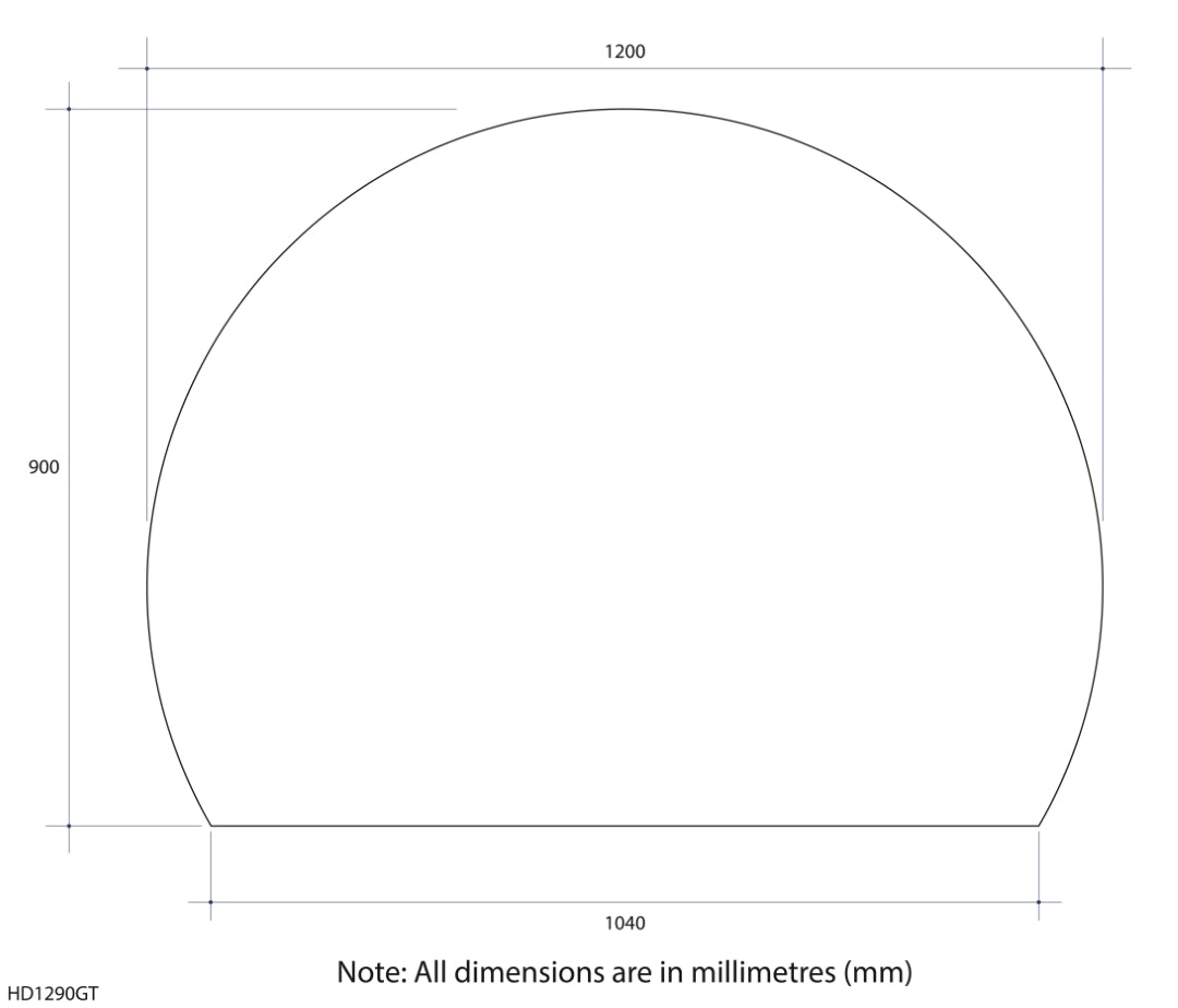 THERMOGROUP ABLAZE STANDARD D-SHAPE POLISHED EDGE GLUE MIRROR 1200MM