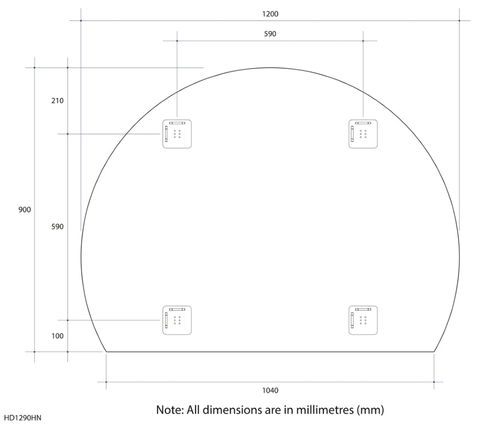 THERMOGROUP ABLAZE STANDARD D-SHAPE POLISHED EDGE HUNG MIRROR 1200X900MM