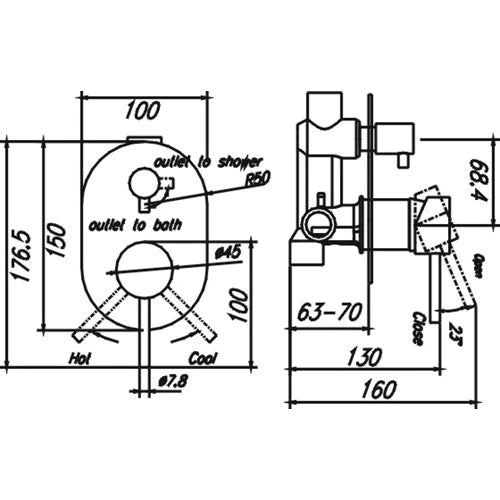 HELLYCAR IDEAL WALL MIXER WITH DIVERTER 150MM BRUSHED NICKEL