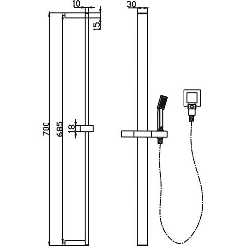 HELLYCAR MODISH HAND SHOWER ON RAIL 700MM CHROME