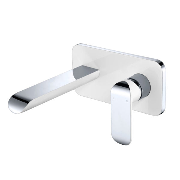 IKON SETO WALL BASIN MIXER 200MM WHITE AND CHROME